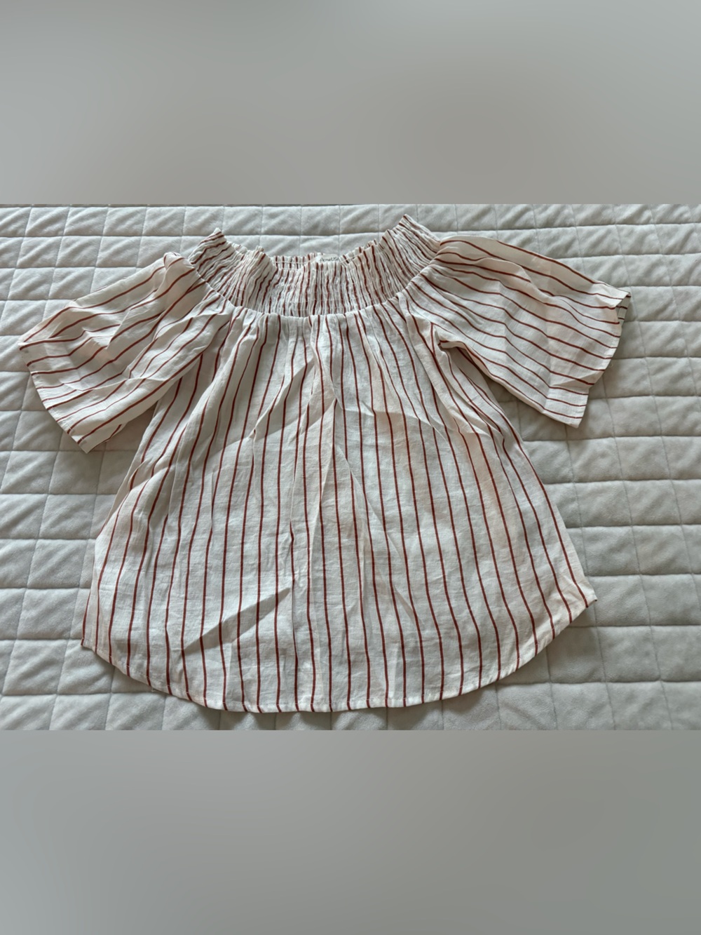 Striped Off-Shoulder Top - Burnt Orange and White